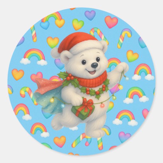 Rond Zarah the Dancing Polar Bear Holiday Sticker  (Devant)