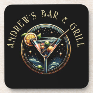 Rond Zwart & Goud Martini Logo Bar & Grill  Bier Onderzetter