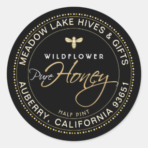 Rond zwart honingetiket Goudrand Ronde Sticker