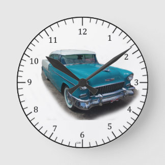 Ronde 1955 horloge de voiture classique bleu et blanc