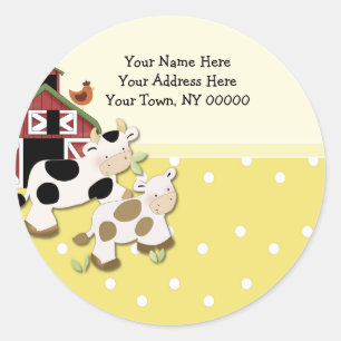 Ronde Adresetiketten Baby Moo Koe Geel Sticker