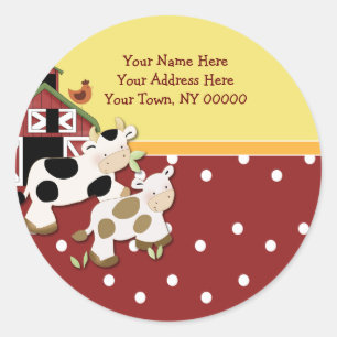 Ronde adreslabels baby koe rood sticker