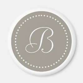 Ronde aluminium/witte puntrand met monogram magneet