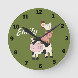 Ronde Animaux de ferme enfants horloge