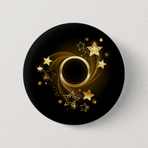 Ronde banner met gouden sterren op zwart button 5,7 cm