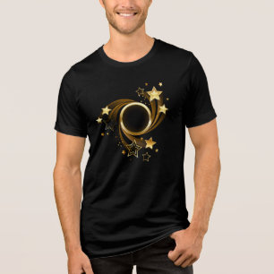 Ronde banner met gouden sterren op zwart Tri-Blend shirt