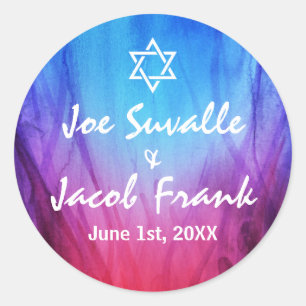 Ronde Bar Mitzvah Stickers   Blauw Rood   Vuur ijs