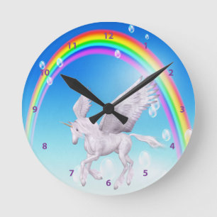 Ronde Beaux licorne, arc-en-ciel et horloge à ailes de