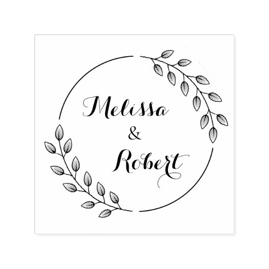 Ronde bladeren krans aangepaste namen zelfinktende stempel (Design)