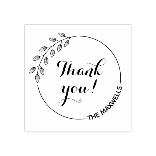 Ronde bladeren krans dank u familienaam rubberstempel (Afrduk)