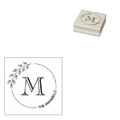Ronde bladeren krans monogram Initiaal familienaam Rubberstempel (Gestempeld)