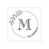 Ronde bladeren krans monogram Initiaal familienaam Rubberstempel (Afrduk)
