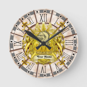 Ronde Blason de famille Chevalier Jaune  Horloge de nom 