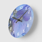 Ronde Bleu Hydrangée Fleur Numéros Horloge Mur (Angle)