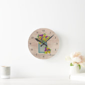 Ronde Bleu Mason Jar Pansies Mur Horloge (Maison)