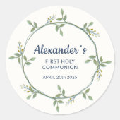 Ronde Bloemenkrans Sticker – Custom Communion (Voorkant)