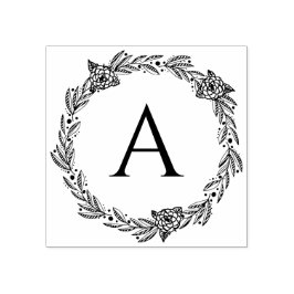 Ronde bloemige gepersonaliseerde monogram rubberen 	rubberstempel