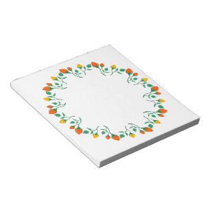 Ronde bloemrijke lijst met gele en rode roos bloem notitieblok