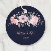 Ronde Blush Roze op Navy Bruiloft | Bedankjes Labels (Achterkant)