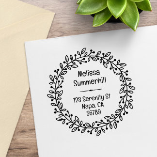Ronde botanische beskrans aangepast retouradres rubberstempel