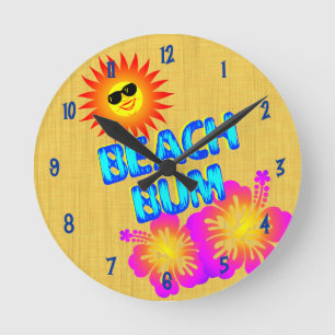 Ronde Bum de plage Soleil et Hibiscus Horloge bleu chiff