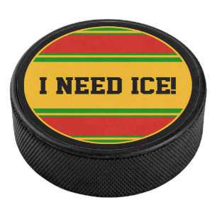 Ronde Button - Stripes rood geel Hockey Puck