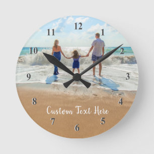 Ronde Cadre photo personnalisé et horloge texte - Votre