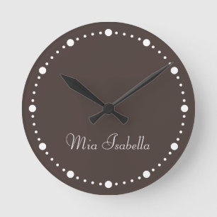 Ronde Café couleur tendance Brown Points blancs Horloge