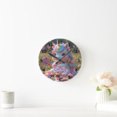 Ronde Candy Picnic Unicorn Wall Horloge - Nom modifiable (Maison)