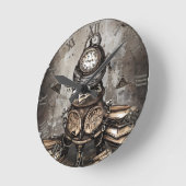 Ronde Cauldron à vapeur orné | Spellbooks et horloge (Angle)