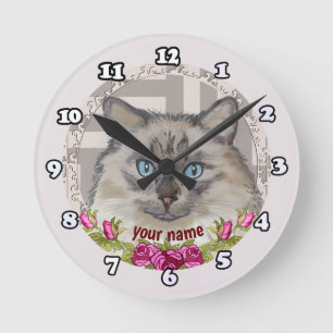 Ronde Chat Ragdoll Roses horloge