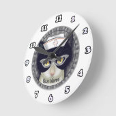 Ronde Chat smoking Infirmière horloge (Angle)