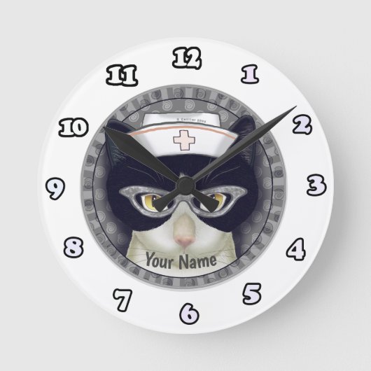 Ronde Chat smoking Infirmière horloge (Recto)