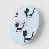 Ronde Chats Joyeux Chatons Noirs Dessin Mur Horloge (Angle)