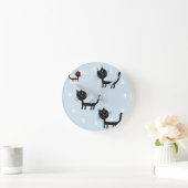 Ronde Chats Joyeux Chatons Noirs Dessin Mur Horloge (Maison)