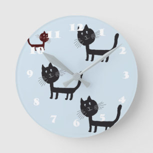 Ronde Chats Joyeux Chatons Noirs Dessin Mur Horloge