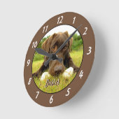 Ronde Chocolat Labrador Personnalisé Grande Horloge (Angle)