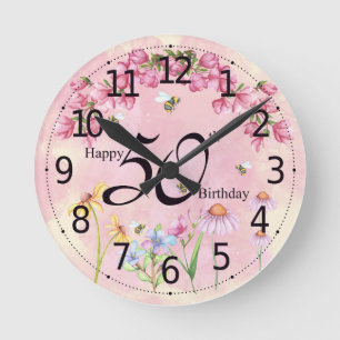 Ronde cinquantième horloge d'anniversaire avec la fleur