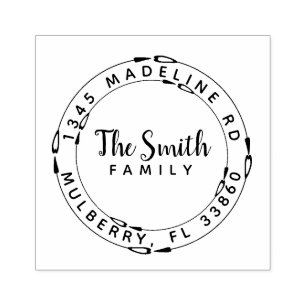 Ronde cirkelvormige pijlen Hart Return Address Ste Rubberstempel