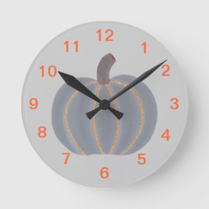 Ronde Citrouille gris Orange Trim Horloge Halloween