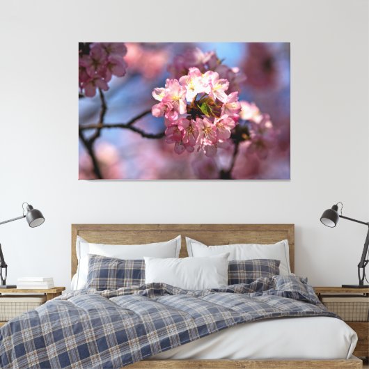 Ronde cluster van Sakura-bloemen in Bloom Canvas Afdruk (Insitu (Slaapkamer))