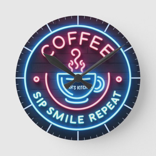 Ronde ☕ Coffeecore Horloge Café Mème Sip Smile Répéter (Recto)