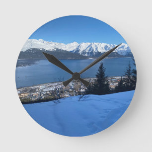 Ronde Côté Vue Mur Hiver Horloge