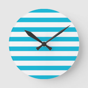 Ronde Couleur de tendance - Vivids Cyan Stripes Horloge 