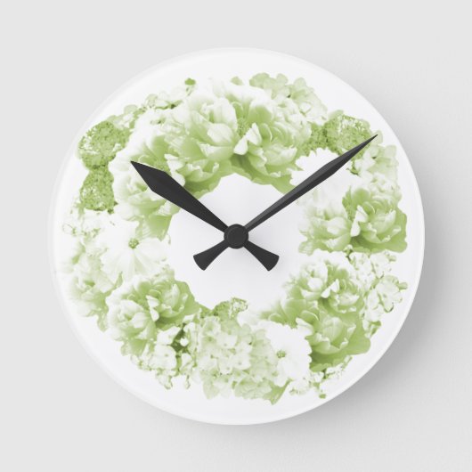 Ronde Couronne de fleurs vert céleri Horloge (Recto)
