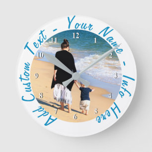 Ronde Créez votre propre cadeau de horloge photo Texte p