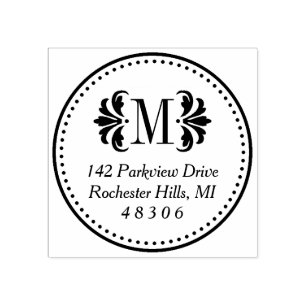 Ronde Damask Monogram Initiaal Retouradres Rubberstempel