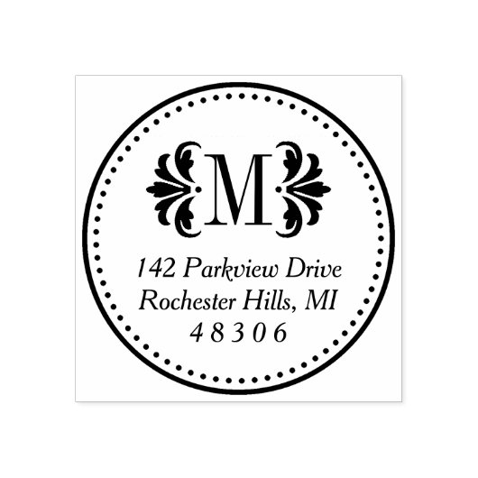Ronde Damask Monogram Initiaal Retouradres Rubberstempel (Afrduk)