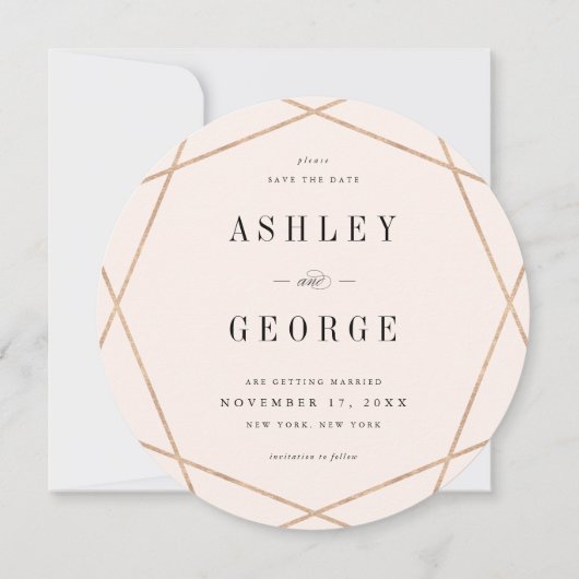 Ronde diamant geometrische edelsteen moderne chiqu save the date (Achterkant)