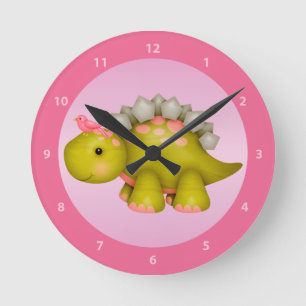 Ronde Dinosaure mignon de Stegosaurus et horloge rose